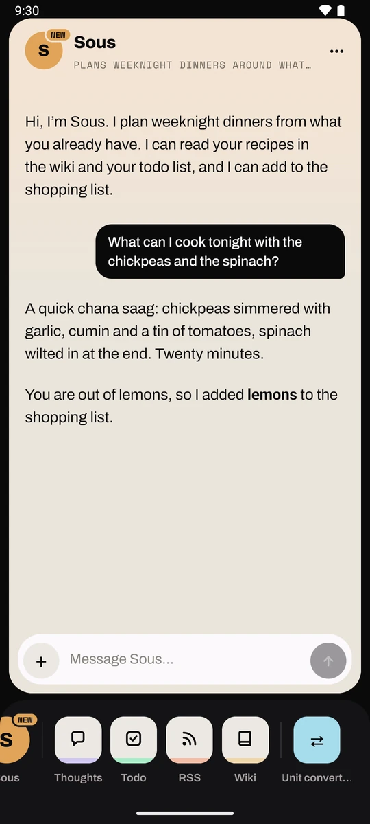 The Sous bot's thread on the phone